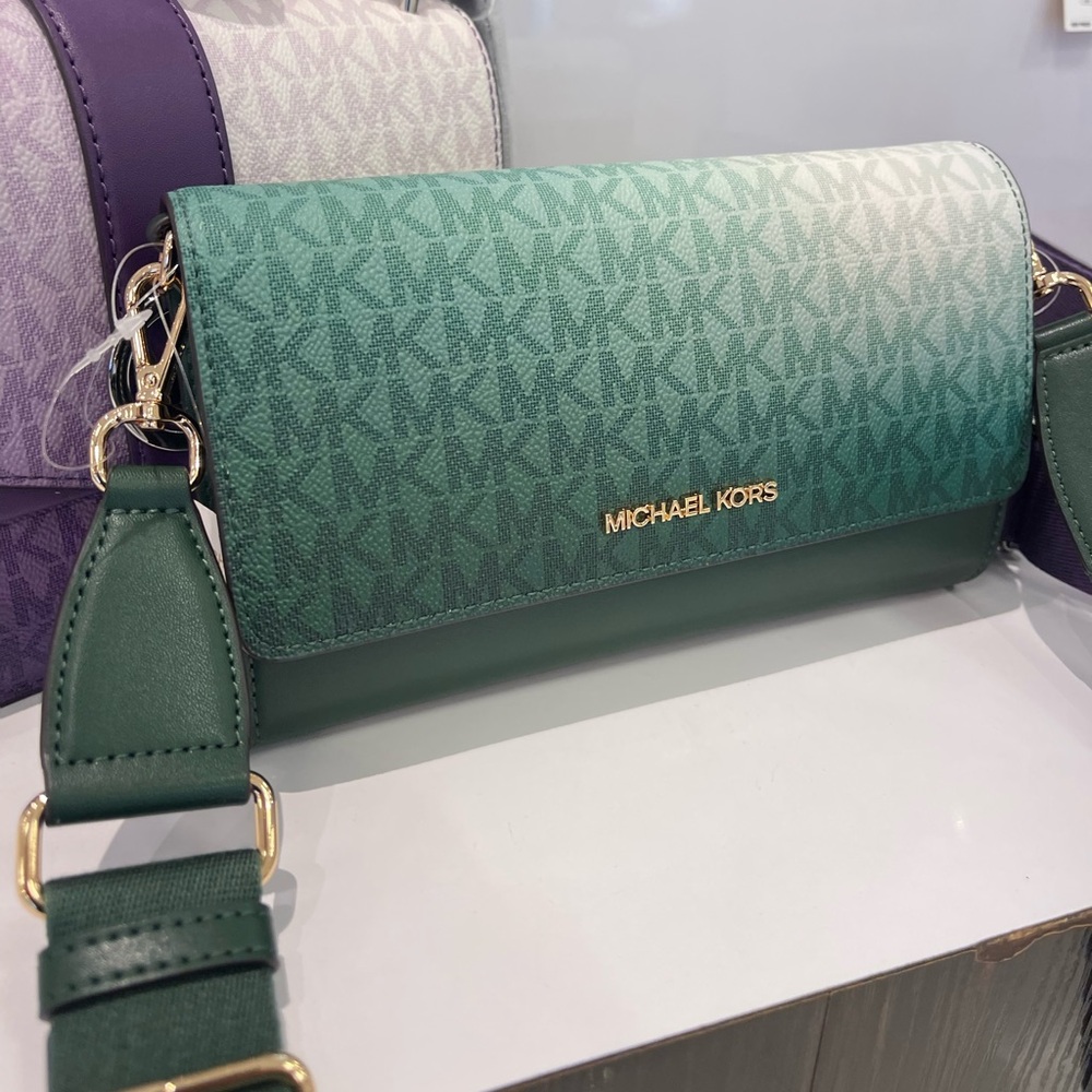 MICHAEL KORS Jet Set Large Ombré Signature Logo ZA Crossbody Bag
Moss Multi 
NWT